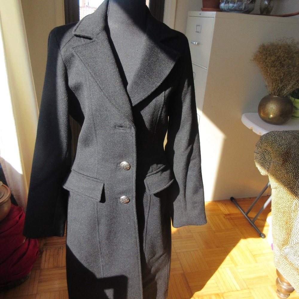 Black Cashmere/Wool Military Coat